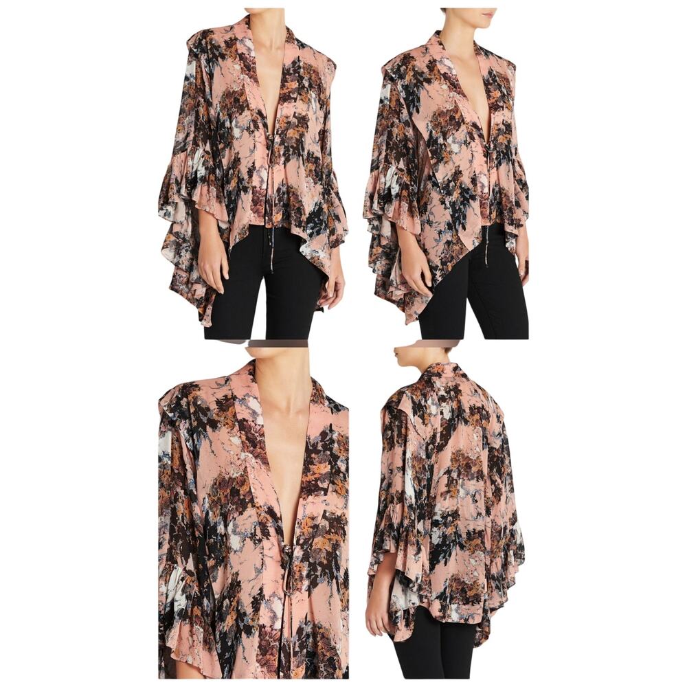 IRO Ideal Nude Pink Floral Print Draped Silhouette Ruffle Chiffon Blouse Size 36